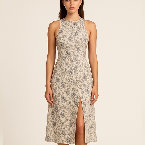Zimmermann Ivory Blue Floral Linen Midi Dress - Picture 1 of 8